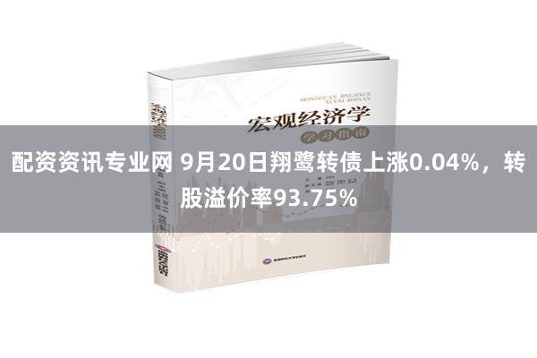 配资资讯专业网 9月20日翔鹭转债上涨0.04%，转股溢价率93.75%